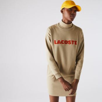 Lacoste Embroidered Accent Fleece Sweatshirt Dress Dámské - Šaty Béžový | CZ-IBCliK